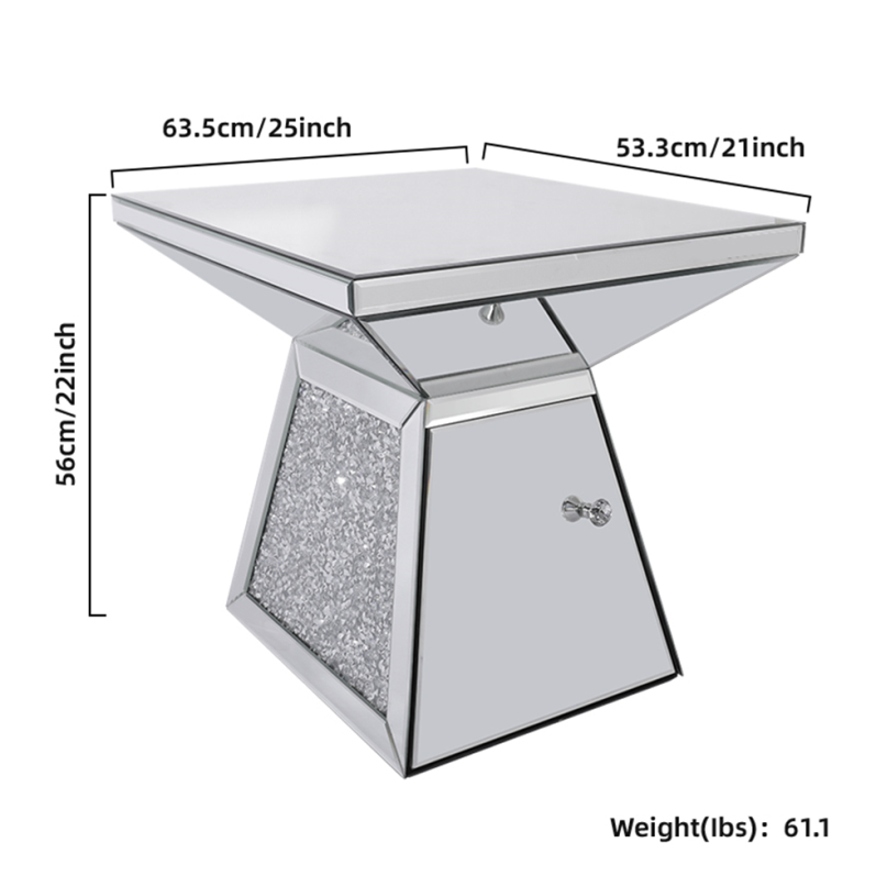 Silver Mirrored End Table, Geometric  Crushed Diamond Mirrored Sofa/Couch  Side Table for Living Room &  family Room
