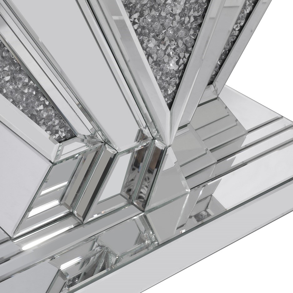 Silver Console Table with Mirrored Finished, Modern Quality Faux Diamonds Entryway Table Geometric Design